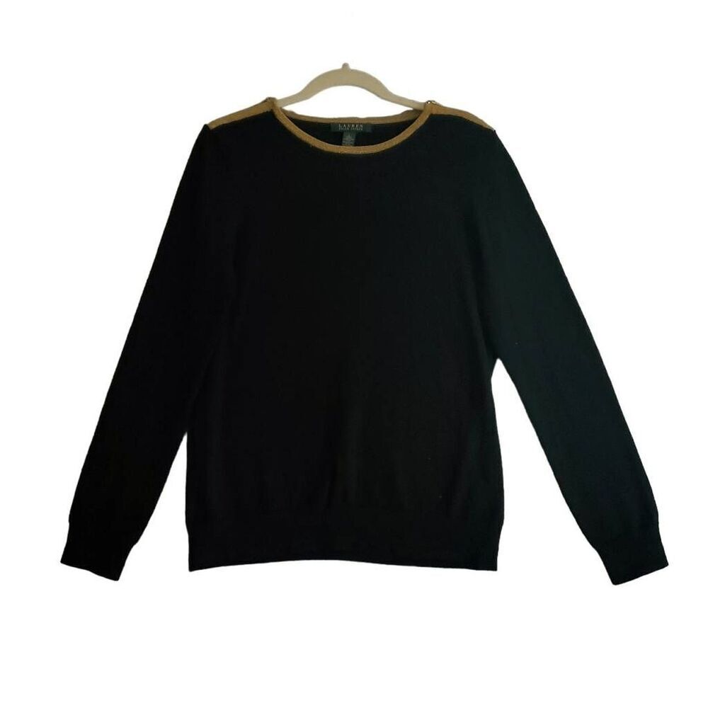 Lauren Ralph Lauren Women's Cotton Long Sleeve Gold Zipper Accents Sweater L - Picture 1 of 7